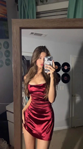 Burgundy Satin Party Dress Short Homecoming Dress Y2120