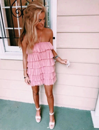 Pink Tulle Tiered Homecoming Dress Pink Party Dress Y2289