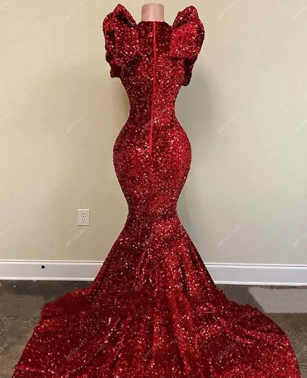Mermaid Red Sequins Long Prom Dress Charming Evening Dress Y536