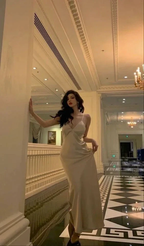 Elegant Spaghetti Straps V Neck Long Evening Dress Y7285