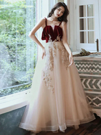A-line Green Tulle Lace Long Prom Dress, Green Formal Evening Dress Y1928