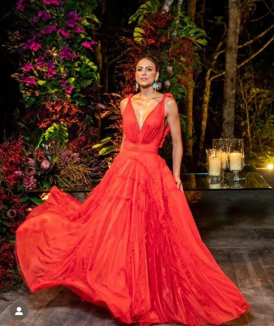 Sexy A-line Deep V Neck Evening Dress Formal Gown Y6175