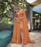 Sexy A-line V Neck Evening Dress With Split Gala Dress Y5189