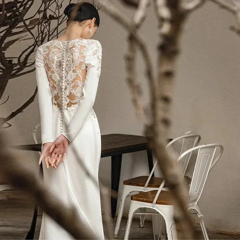 New White V-neck Mermaid Lace Real Photo 2023 Satin Wedding Dress Korean Style Zipper Wedding Gowns