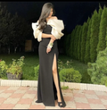 Elegant White and Black Stitching Evening Dress With Split Y5550