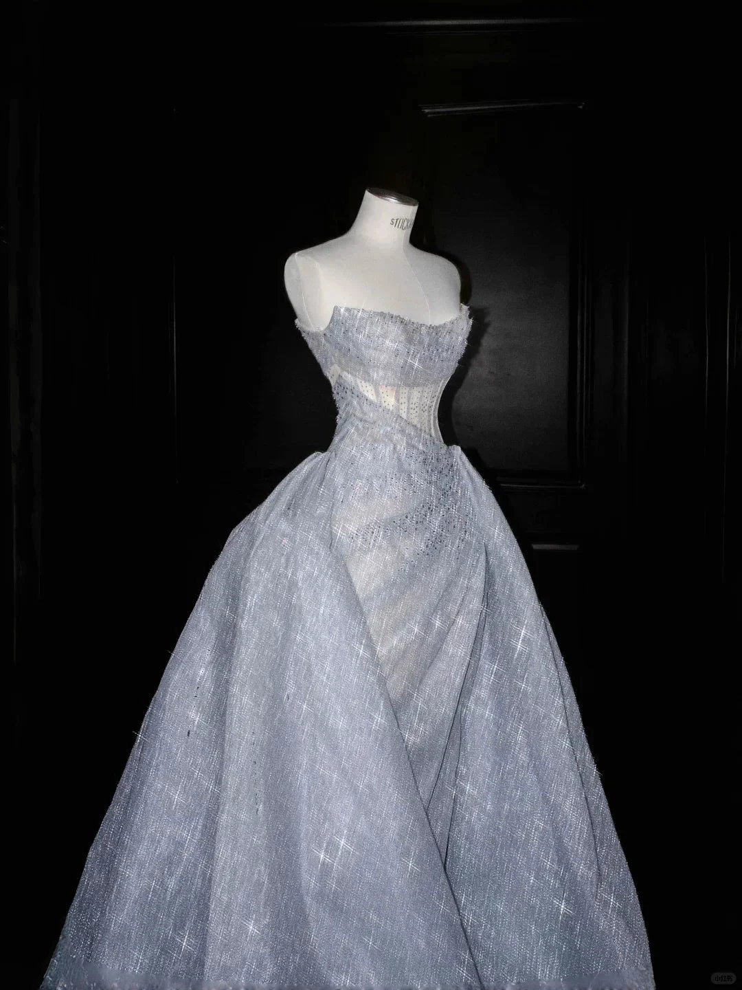 Glitter Strapless Blue Tulle Sequins A Line Prom Dress Evening Dress,Formal Wedding Dress Y8676