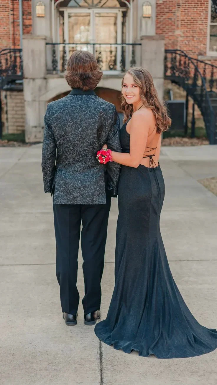 Charming Black Lace-up Back Sheath Prom Dress With Split Black Evening Dress Gala Dress Y5411