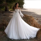 Off The Shoulder Wedding Dress Lace Applique Sweetheart Bridal Gown Puff Long Sleeves Vestido De Novia