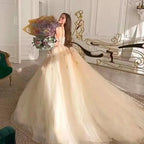 Off the Shoulder Sweetheart Tulle Long Evening Gowns 3D Flowers Appliques Formal Party Dresses Princess Ball Gown Prom Dresses