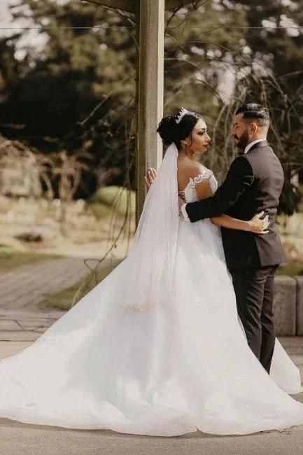 Off the shoulder White Garden Ball Gown Wedding Dress