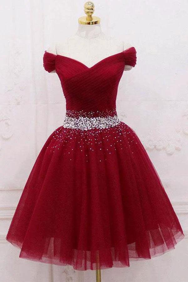 Off The Shoulder Black Homecoming Dress Tulle Short Prom Dress PD468