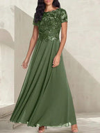 Charcoal Grey A-Line Scoop Long Mother of the Bride Dress With Beadings
