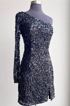 Long Sleeve Sequined Hot Pink Homecoming Dress SYH18