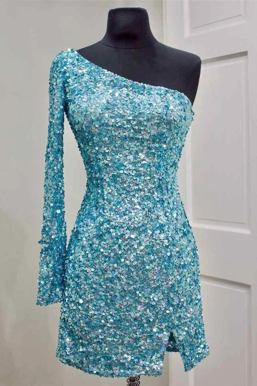 Long Sleeve Sequined Hot Pink Homecoming Dress SYH18