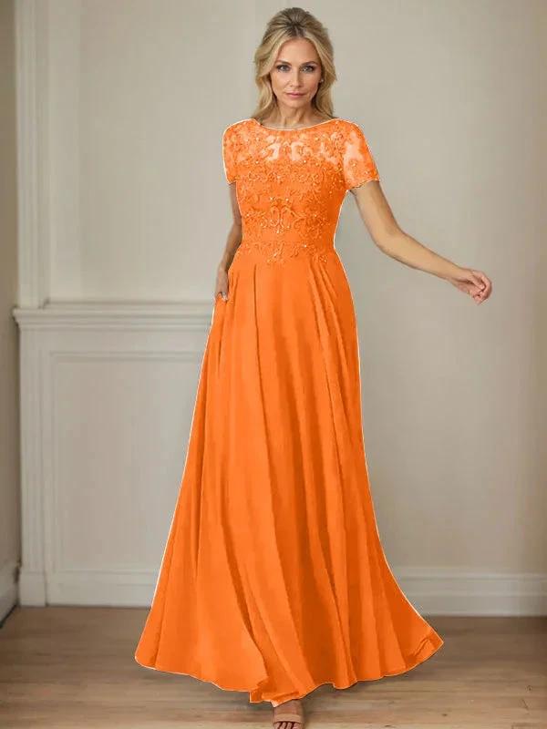 Dark Navy A-Line Boatneck Sequins Chiffon Dress