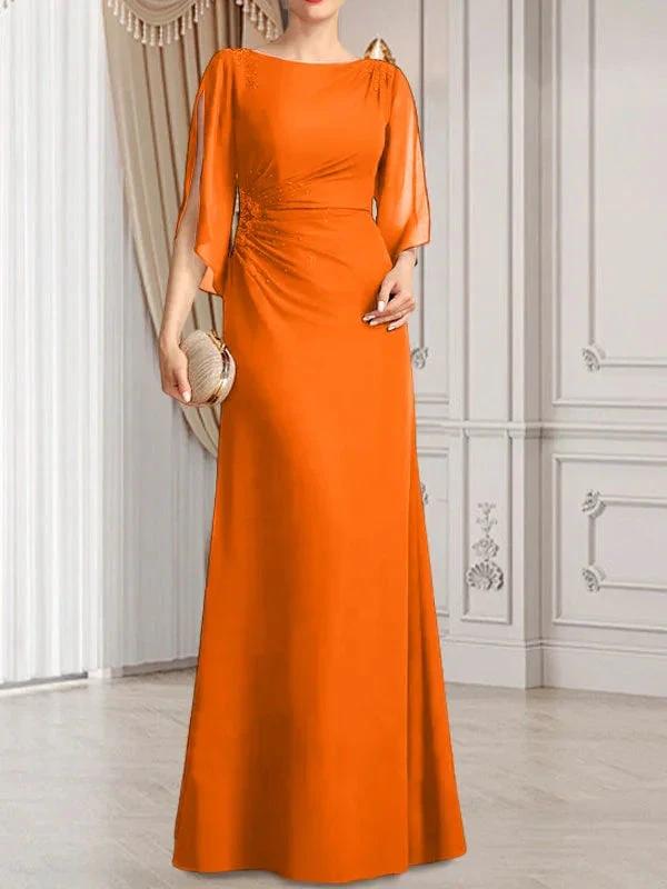 Sheath/Column Scoop Floor-Length Chiffon Mother of the Bride Dress With Pleated Beading