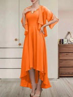 A-line V-Neck Asymmetrical Chiffon Mother of the Bride Dress With Beading Sequins