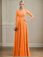 A-line Scoop Illusion Floor-Length Lace Chiffon Mother of the Bride Dress With Sequins