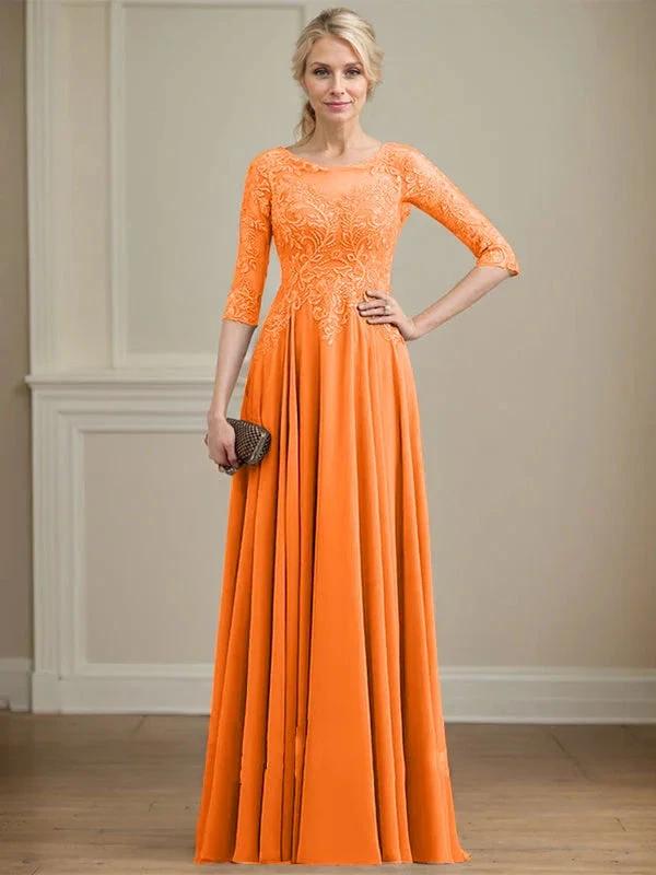 A-line Scoop Illusion Floor-Length Lace Chiffon Mother of the Bride Dress With Sequins