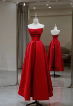 Stylish Flat Neck Satin Backless Pleated Floor Length A Line Evening Gown Prom Dress Y6815