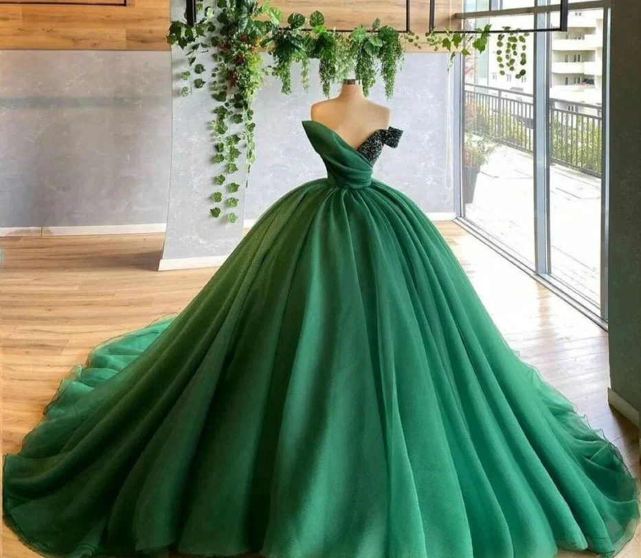 Green Quinceanera Dresses Ball Gown Sexy V Neck Tulle Formal Dress Y296