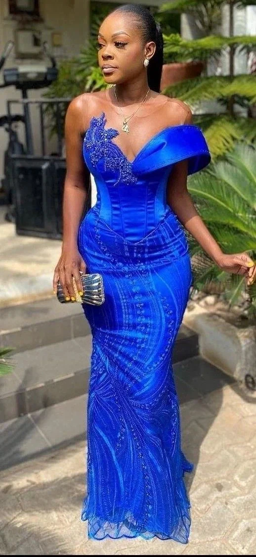 Exquisite blue dinner wedding reception prom evening dress gown for women gown for ladies Y6524