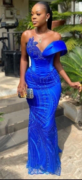 Exquisite blue dinner wedding reception prom evening dress gown for women gown for ladies Y6524