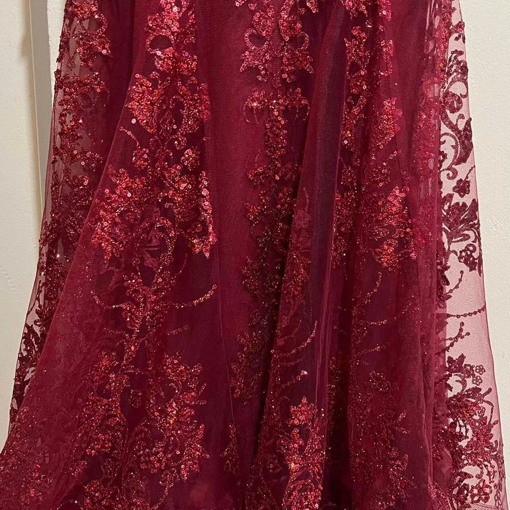 Charming Red Mermaid Lace Appliques Prom Dress,Evening Dress Winter Dance Dress Y4345