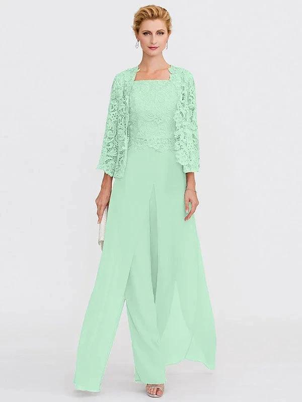 3 Piece Chiffon Square Neck Mother of the Bride Pantsuits with Jacket