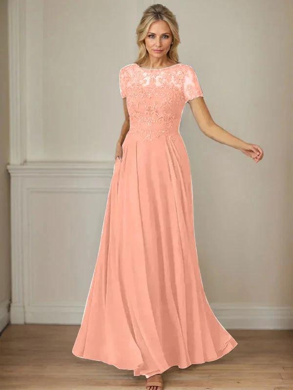 Dark Navy A-Line Boatneck Sequins Chiffon Dress