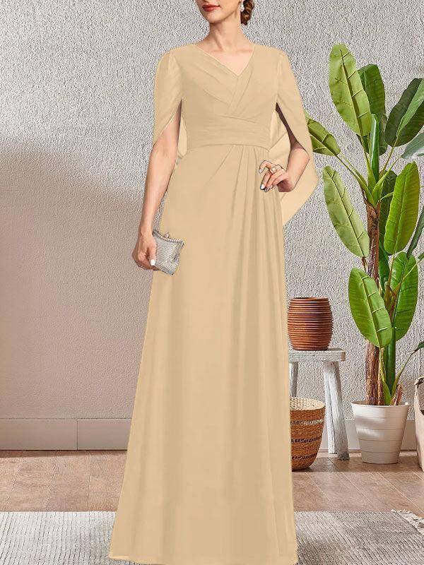 Dark Navy A-Line V-Neck Long Mother of Bride Dress