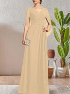 Dark Navy A-Line V-Neck Long Mother of Bride Dress