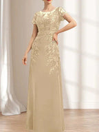 Sheath/Column Scoop Illusion Floor-Length Lace Chiffon Mother of the Bride Dress With Sequins