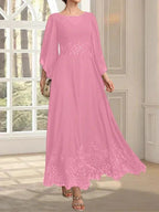 A-line Scoop Illusion Ankle-Length Lace Chiffon Mother of the Bride Dress With Sequins