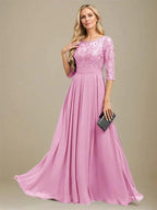 A-Line Scoop Floor-Length Lace Chiffon Mother Of the Bride Dress With Sequins Applique
