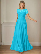 Dark Navy A-Line Boatneck Sequins Chiffon Dress