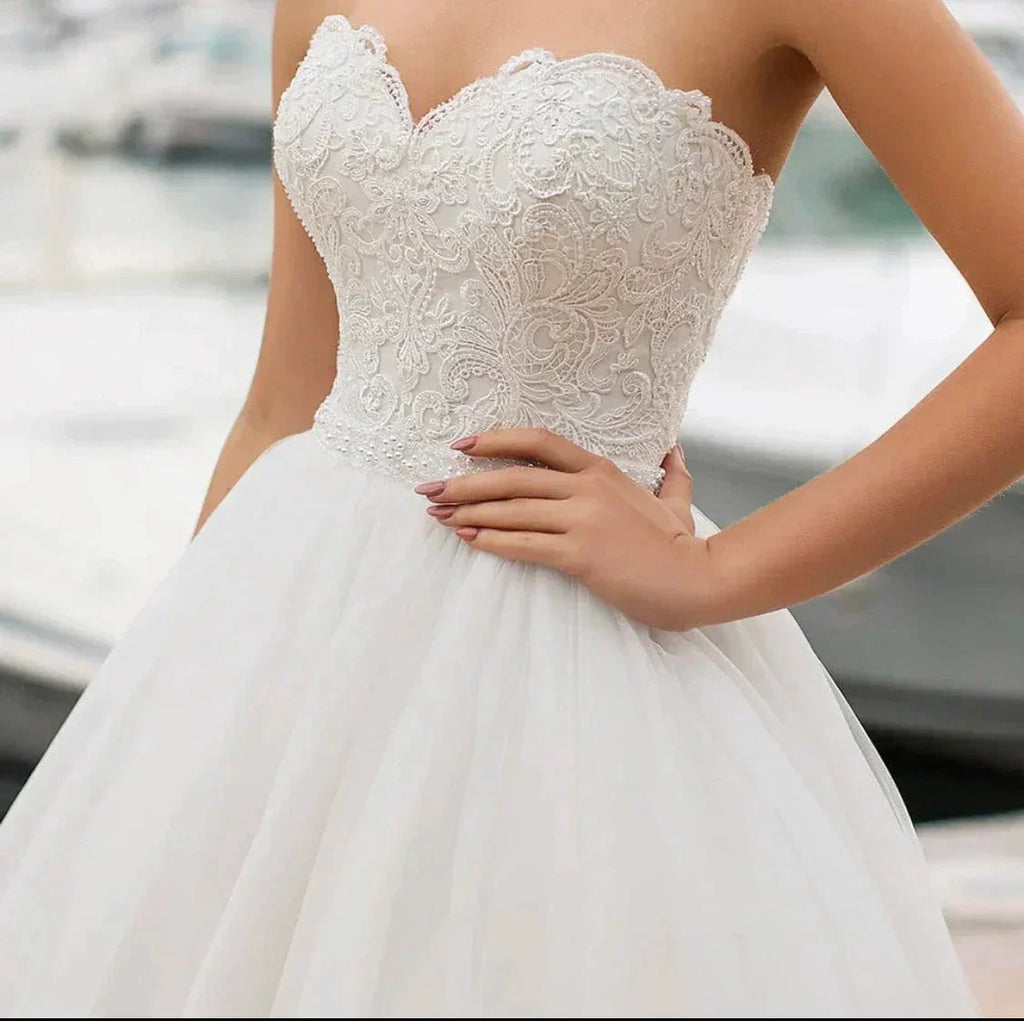 Princess Wedding Dress 2021 A-Line Sweetheart Sleeveless Backless Embroidery Chiffon Sweep Train Bridal Gown Vestidos De Noiva