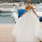Princess Wedding Dress 2021 A-Line Sweetheart Sleeveless Backless Embroidery Chiffon Sweep Train Bridal Gown Vestidos De Noiva