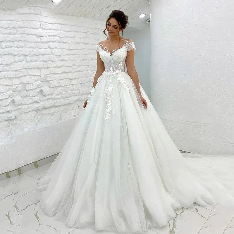 Princess Wedding Dresses Off Shoulder 3D Lace Applique Ladies Sleeveless Boho Bridal Gowns Vestido De Novia Custom 2023
