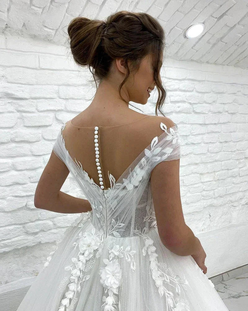 Princess Wedding Dresses Off Shoulder 3D Lace Applique Ladies Sleeveless Boho Bridal Gowns Vestido De Novia Custom 2023