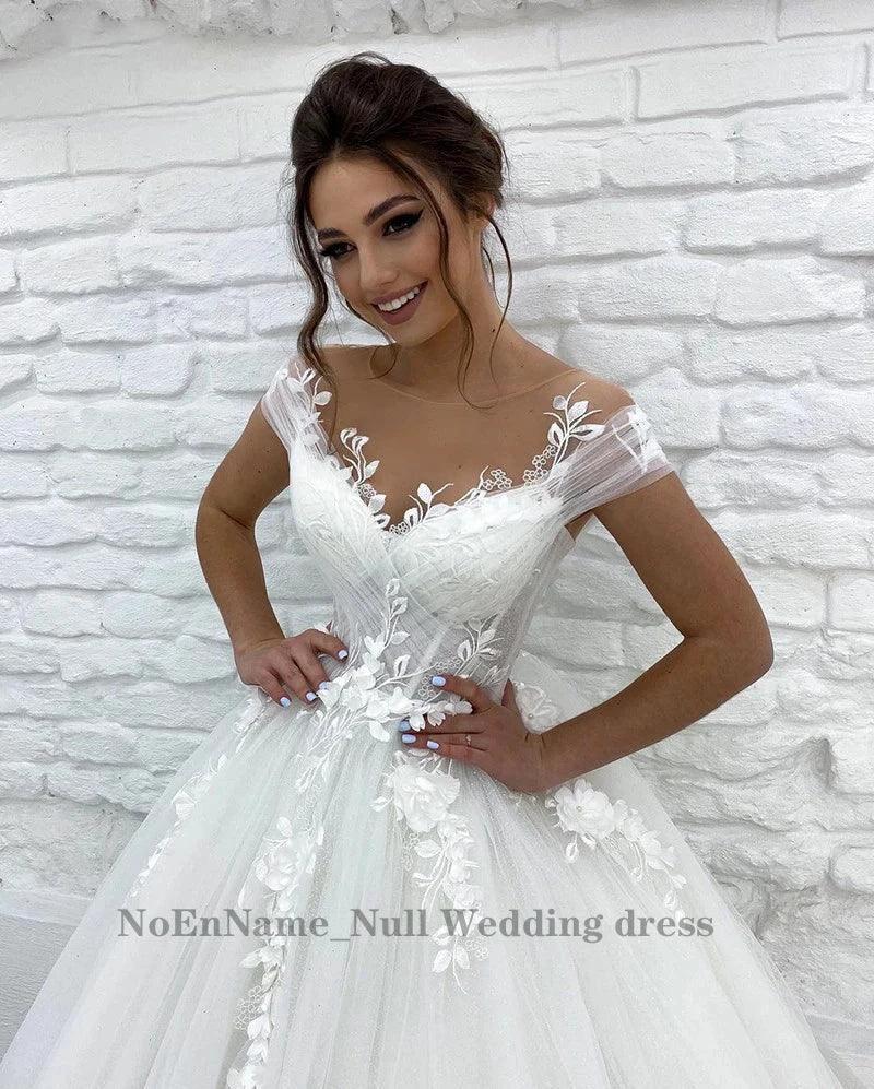Princess Wedding Dresses Off Shoulder 3D Lace Applique Ladies Sleeveless Boho Bridal Gowns Vestido De Novia Custom 2023