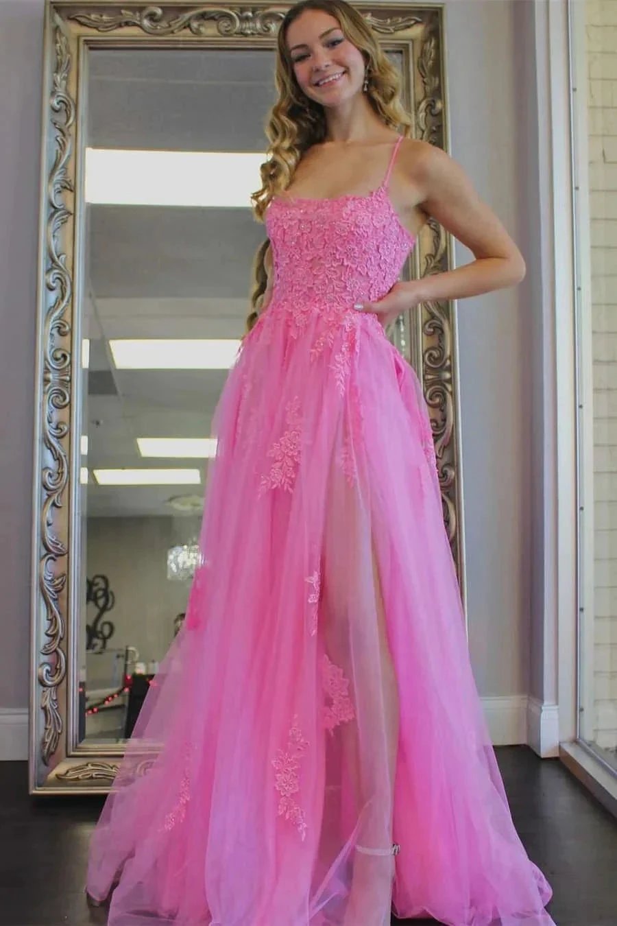 Yellow Prom Dress Appliqued With Slit SYP97