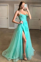 Yellow Prom Dress Appliqued With Slit SYP97