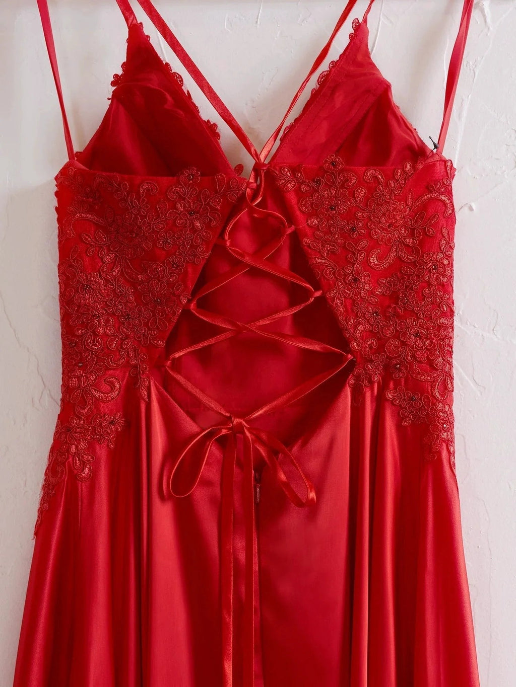 Sunnderly A-line Spaghetti Straps Corset Back Prom Dress With Split