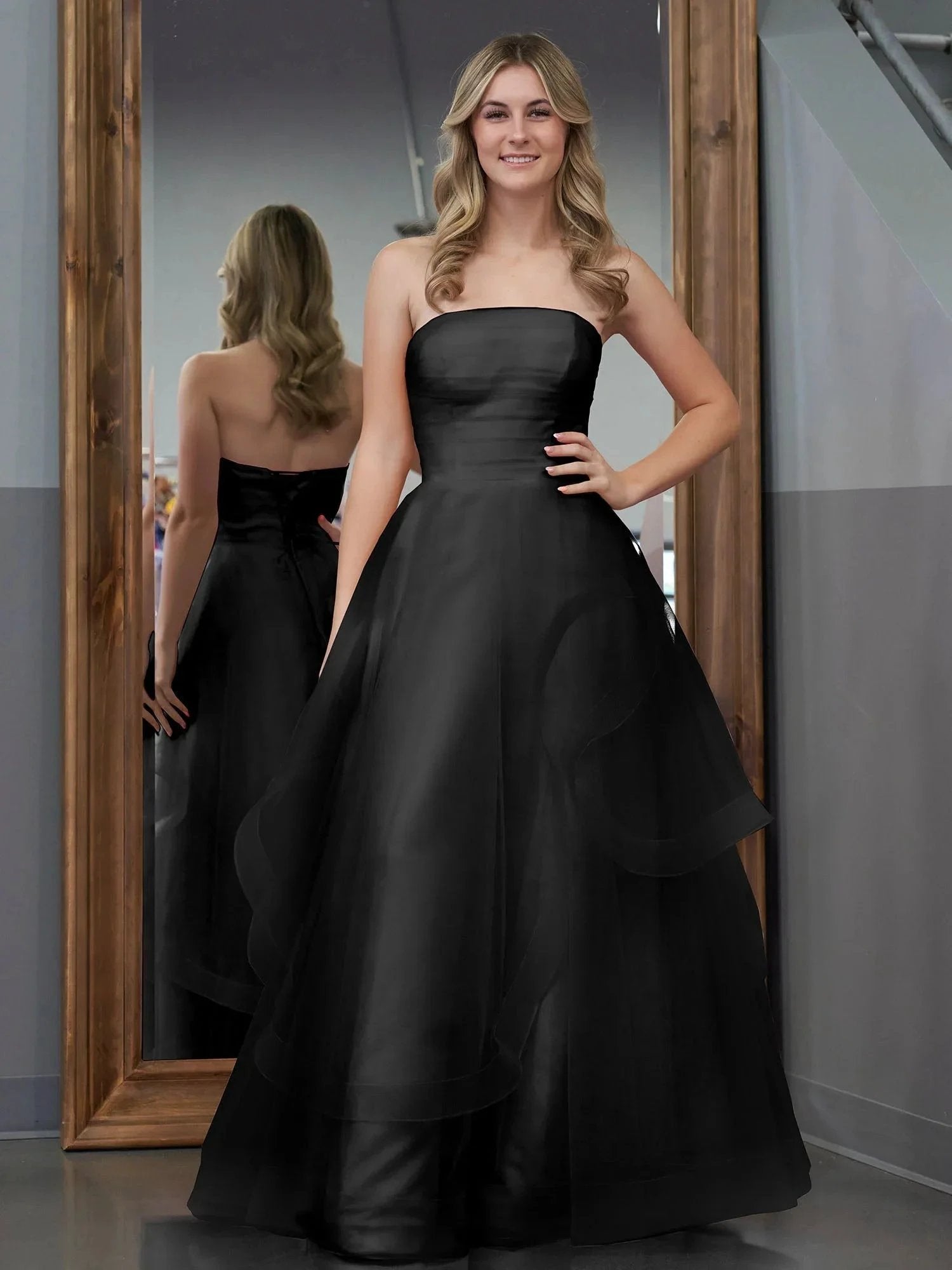 Elisa |Light Pink A Line Strapless Organza Prom Dress