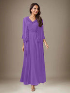 Plum A-Line Sequins Chiffon Dress