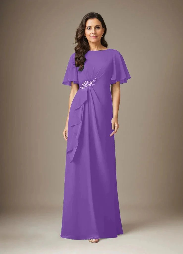 Dark Navy Sheath Beaded Chiffon Dress