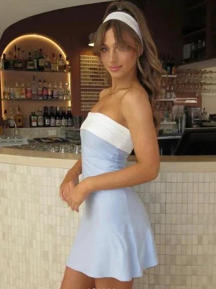Summer Sleeveless Strapless Mini Tube Dresses For Women Outfit Casual Patchwork Bodycon Beach Holiday Party Dress Homecoming Dress Y7261