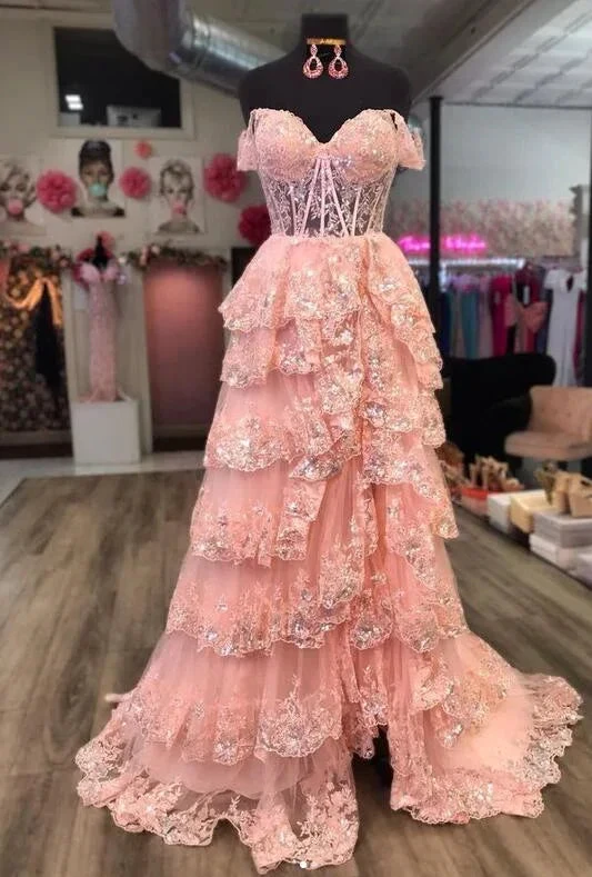 Sparkly Prom Dress with Slit Skirt, Wedding Dress,  Graduation School Party Gown Y1812