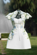 A-line Short Sleeved Mini Homecoming Dress Y2740